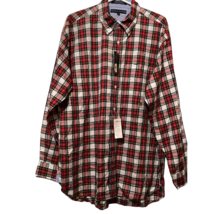 Tommy Hilfiger Mens Button Down Shirt Red Black Plaid Long Sleeve Collar... - $23.75