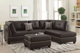 Loures 3 Pieces Sectional In Espresso Bonded Leather with Ottoman - £1,049.77 GBP