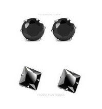 1 Pair Cz Black SQUARE/ROUND Magnetic Studs Earrings Men Women - £3.89 GBP+