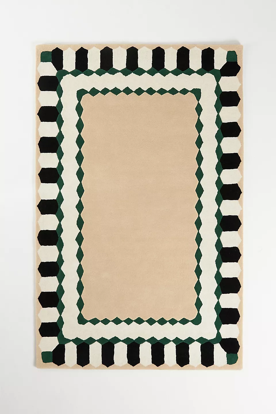 Hand-Tufted Wool Rug – Beige with Double Geometric Border (Black, White ... - $439.00+