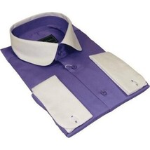 Men 100% Cotton Shirt CIERO MONTERO Turkey #STN 240 Purple/White Collar Slim Fit image 5