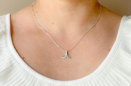 Sterling Silver Whale Tail Necklace, Dainty Box Chain Whale Tail Pendant - £17.70 GBP+