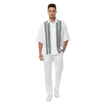 Men Silversilk 2pc Walking Leisure Matching Suit Italian Woven Knits 71003 White image 4
