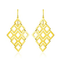 14k Yellow Gold 1.75in Long x 1.0in Wide Polished Open Diamond Motifs Earrings - £262.04 GBP