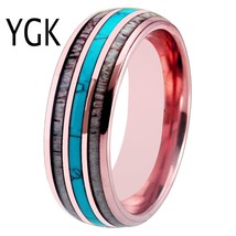 Fashion Wedding Rings FOR Women 8MM Rose Gold Tungsten Antler Turquoise Inlay We - £30.94 GBP