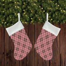 NEW! Christmas Stockings Set of 2: Raspberry and Black Plaid - £18.37 GBP