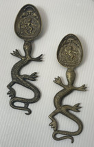 Pair of Antique brass Indian Krishna temple spoons Lizard Handles - £20.54 GBP