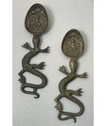 Pair of Antique brass Indian Krishna temple spoons Lizard Handles - $25.71