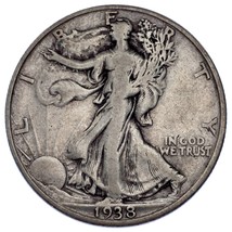 1938-D 50C Walking Liberty Half Dollar Fine Condition, Natural Color Nice Detail - £66.52 GBP