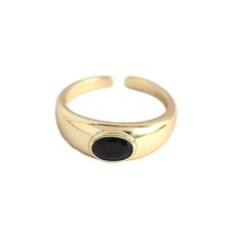 Exquisite 925 Sterling Silver Gold-Plated Adjustable Ring with Black Gem... - £23.69 GBP