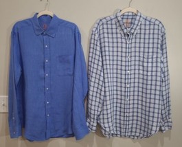 J. McLaughlin Blue White Gingham Check 100% Linen Long Sleeve Shirt Size... - $47.45