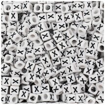 BeadTin White Opaque 6mm Cube Plastic Alphabet Beads- Black Letter X (80... - $2.09