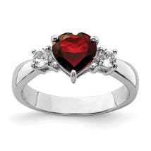 Silver  Heart Garnet &amp; White Topaz Ring QR7016 - £79.61 GBP