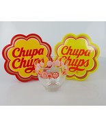 Chupa Chups lollipops glass bowl 2017 and red and yellow empty storage b... - £15.97 GBP