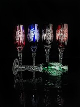 Ajka Marsala Colored Crystal Champagne Flutes 9&quot; Tall Set of 5 - £683.42 GBP
