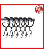 Elegant 30 Black Metal Curtain Rings &amp; Hooks Set - Strong &amp; Easy to Inst... - €30,02 EUR