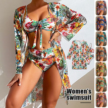 Women Sexy Floral Bikini Set w Smock Swimwear Beach Bathing Suit with Cover Up - £21.76 GBP