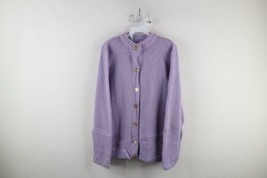 Vtg 50s 60s Womens Medium Cat Eye Button Ribbed Knit Cardigan Sweater Purple USA - £47.44 GBP