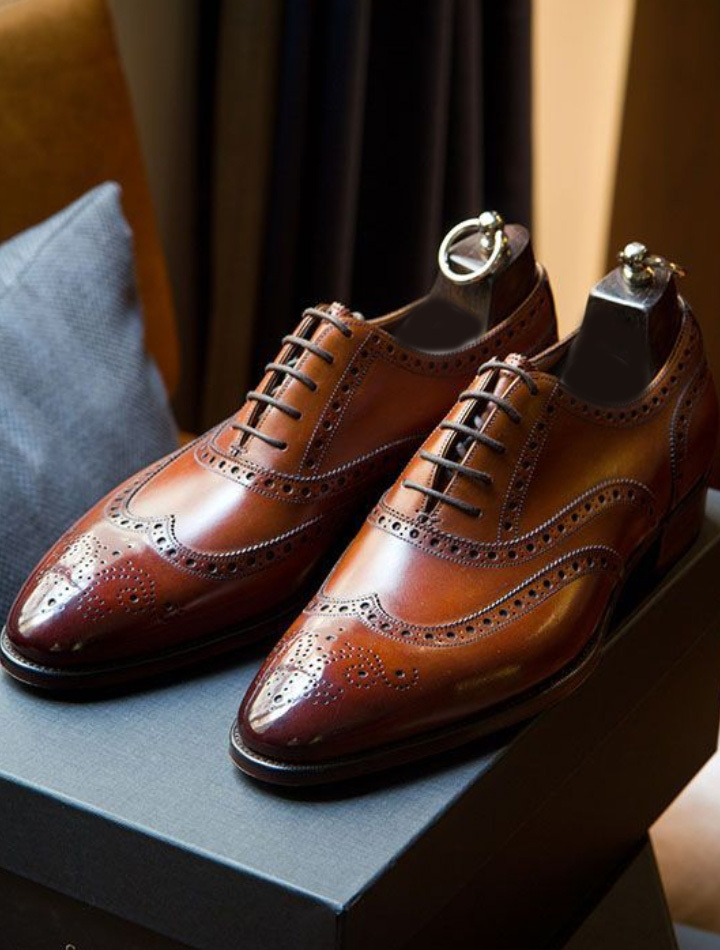 Mens Brown Leather Oxfords Wingtip Lace Up Formal Shoes