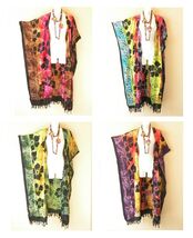 CG85 Tie Dye Hibiscus Cardigan Duster Kaftan Maxi Trench Coat Coverup up... - $29.90