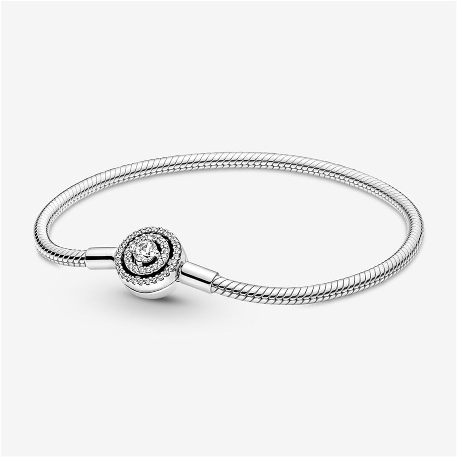 S925 Sterling Silver Moments Halo Snake Chain Bracelet,Friend Gift,Gift for Her