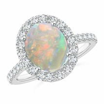 Authenticity Guarantee 
ANGARA Oval Opal Halo Ring with Diamond Accents in Pl... - £2,082.86 GBP