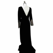 80s VTG Victor Costa Boutique Sz 8 Black Velvet Ball Gown Gold Sequin Sleeves - £268.15 GBP