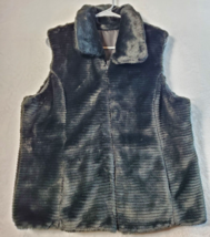 Liz Claiborne Vest Womens Petite XL Gray Reversible Faux Fur Pockets Full Zipper - £22.00 GBP