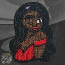 Black Woman in Red Red Winking Iron On Patch Embroidered Craft Applique - $5.50 CAD