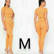 Orange Distressed Pattern Short Sleeve Top and Pants Set  Size M - $43.95