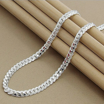 925 Sterling Silver 6mm Side Chain 8/18/20/22/24 Inch Necklace For Woman Men Fas - £31.96 GBP