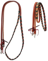 Horse Western Leather Barrel Contest Green Laced Barrel Reins w/ Snaps 8... - $24.74