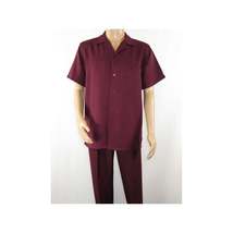 Men 2pc Walking Leisure Suit Short Sleeves By DREAMS 256-06 Solid Burgundy image 7