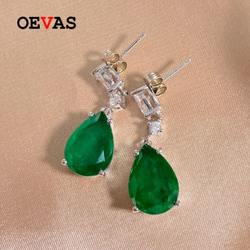 100% 925 Sterling Silver Emerald Drop Earrings For Women Sparkling High Carbon D - $54.51