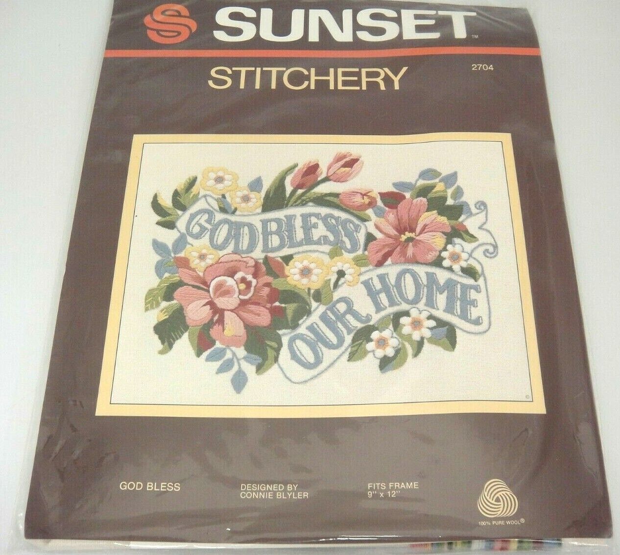 Vtg Sunset Stitchery Kit 2704 God Bless Our Home by Connie Blyler 9" x 12" 1982 - $9.40