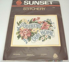 Vtg Sunset Stitchery Kit 2704 God Bless Our Home by Connie Blyler 9&quot; x 12&quot; 1982 - £7.39 GBP