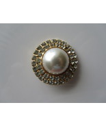 Vintage White Pearl and White Crystals Round Pin Brooch - £7.07 GBP