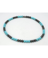 Turquoise and Hematite Necklace - Gemstone Jewelry for Men/Women - Harmo... - £27.56 GBP
