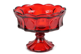 Vintage Ruby Red Coin Glass by Fostoria Round Footed Compote Bowl 7&quot; - £47.47 GBP