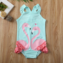 NEW Girls Flamingo Blue Ruffle Swimsuit Bathing Suit 2T 3T 4T 5T 6 - £8.69 GBP