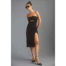 New Anthropologie Maeve Ribbed Cutout Dress STRAPLESS $160 X-LARGE Black  - £68.88 GBP