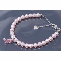 Vintage Swarovski Pink Pearl Rhinestone Breast Cancer Charm Bracelet Adjustable - £55.85 GBP