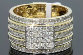 2.16Ct Round Cut Diamond Men&#39;s Cluster Engagement Ring Band 14K Yellow Gold Over - £79.40 GBP