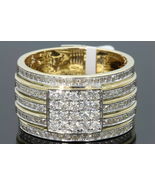 2.16Ct Round Cut Diamond Men's Cluster Engagement Ring Band 14K Yellow Gold Over - £77.80 GBP