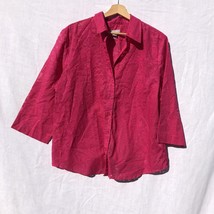 Chico&#39;s Size 3 Fuscia Pink Burnout Print Button Up Shirt 3/4 Sleeve Cotton Blend - £19.70 GBP