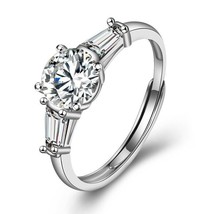 Round Moissanite Tapered CZ Wedding Engagement Adjustable Ring 14k White Gold FN - £62.64 GBP