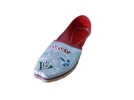Men Shoes Jutti Indian Handmade Espadrilles Leather Mojari Silver Flat US 10  - £43.85 GBP
