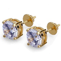 MISS Hiphop Fashion Men&#39;s Stud Earrings 24K Gold Plated Round Zirconia  Jewelry  - £13.38 GBP