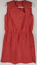 Womens Dress Medium Red Polka Dot Band Collar Sleeveless Knee Length Vintage - £35.55 GBP