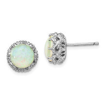 Cheryl M Silver  Cabochon Lab Created Opal and Brilliant-cut CZ Post Stud Earrin - £52.32 GBP